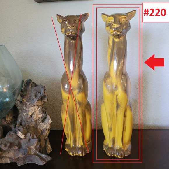 Single Mid Century Vintage Mustard Yellow Tall Panther Cat Statue #220 - Picture 3 of 6